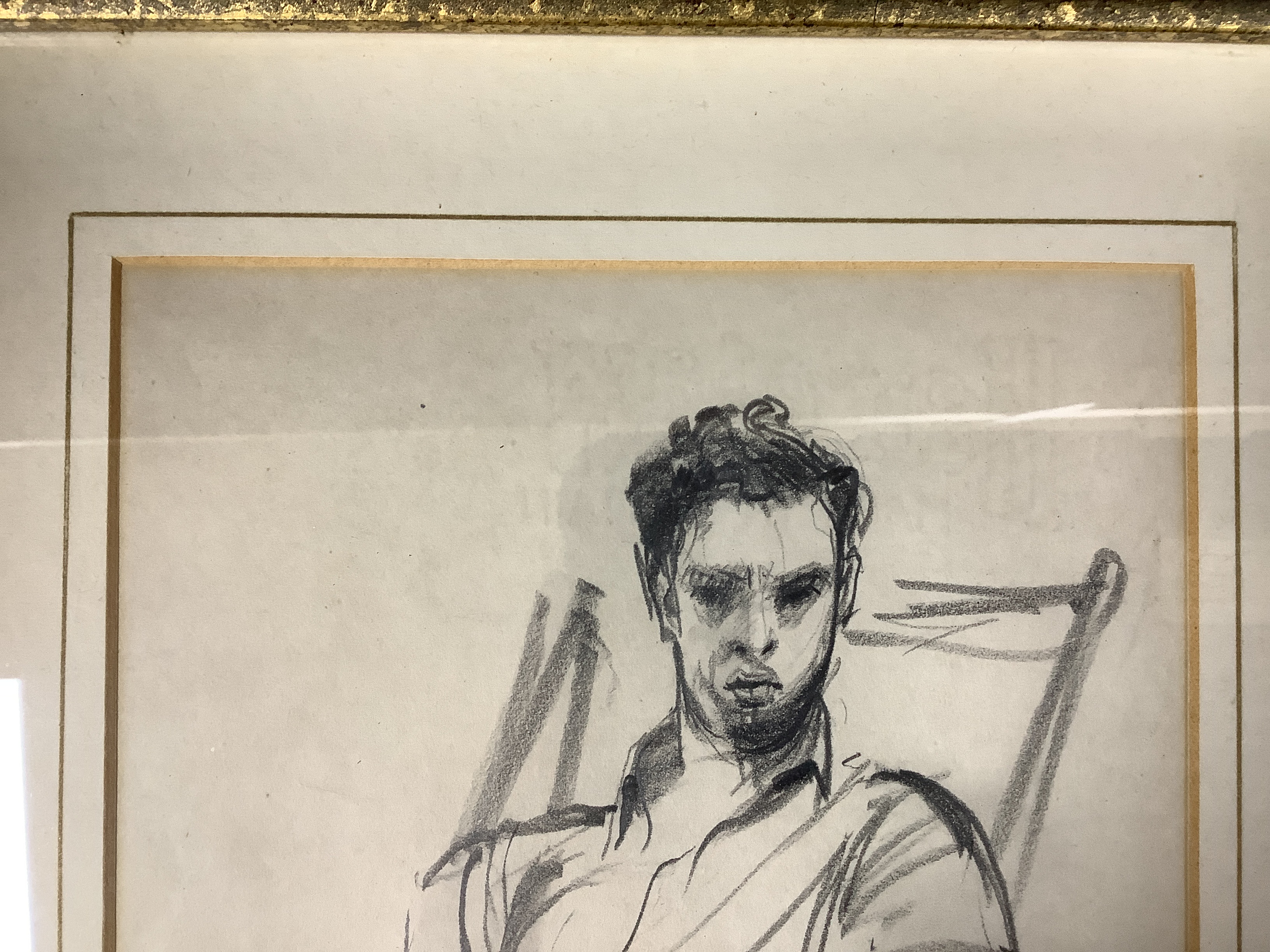 Attributed to Augustus John (1878-1961), pencil drawing, Portrait of a man in a deckchair, said to be Dylan Thomas, 23 x 16.5cm